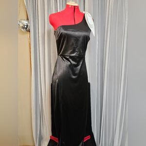 Windsor Formal Black Satin one Shoulder Dress
